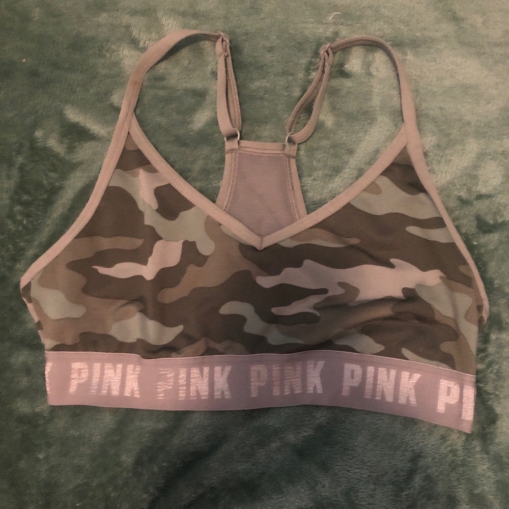VS Pink camo v-neck sports bra